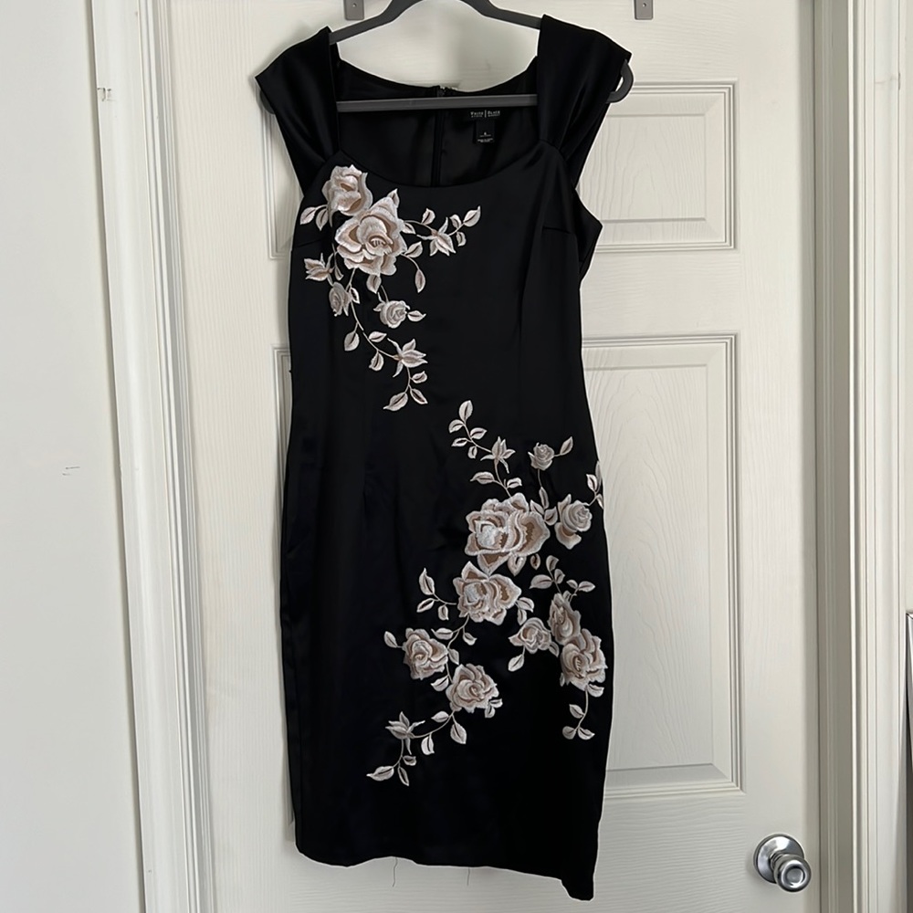 White House Black Market Black satin flowered dress